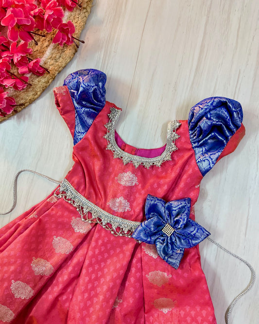 Orange pink floral traditional frock