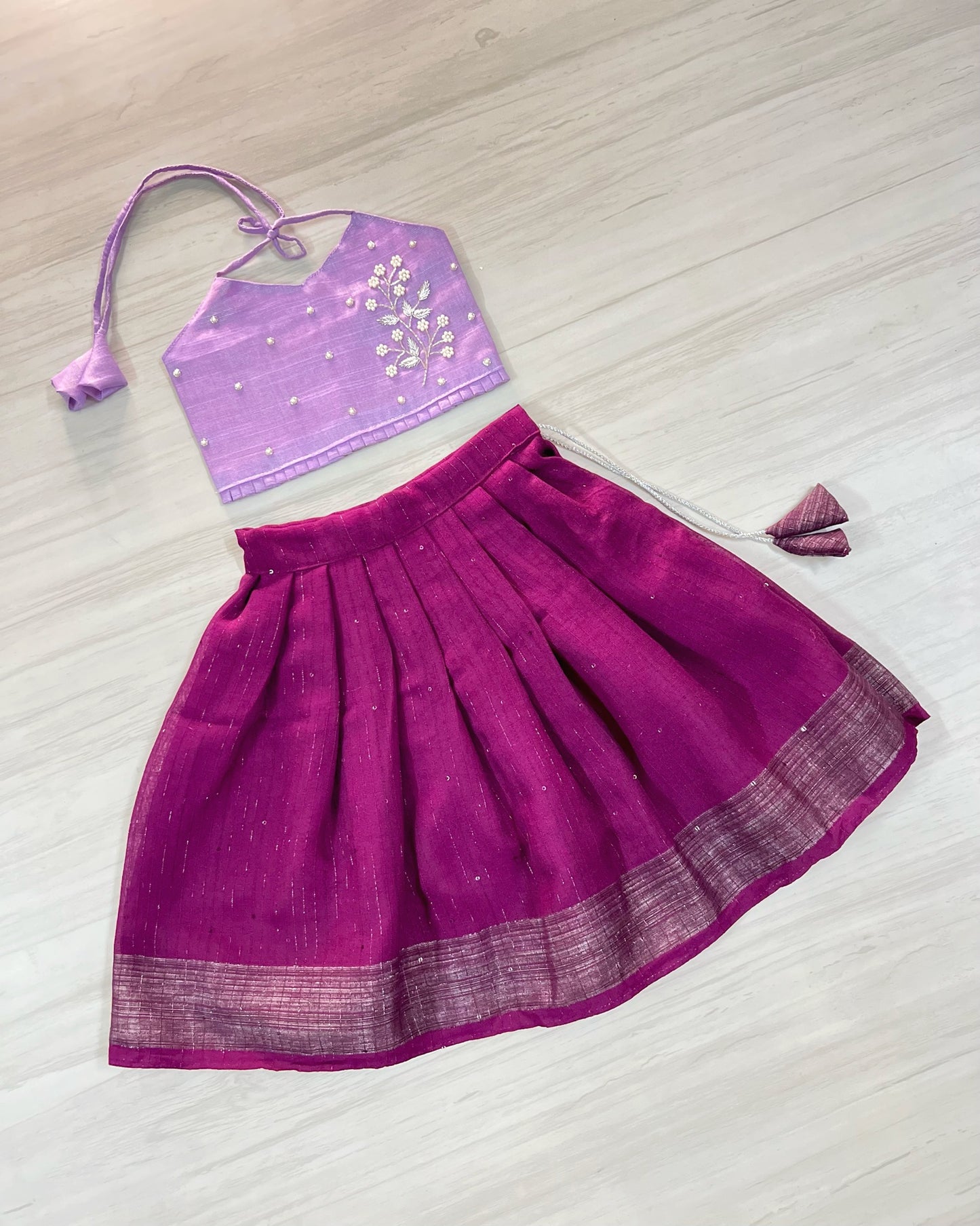 Lovely Lilac With Purple Floral Twig Aari Work Lehenga Set
