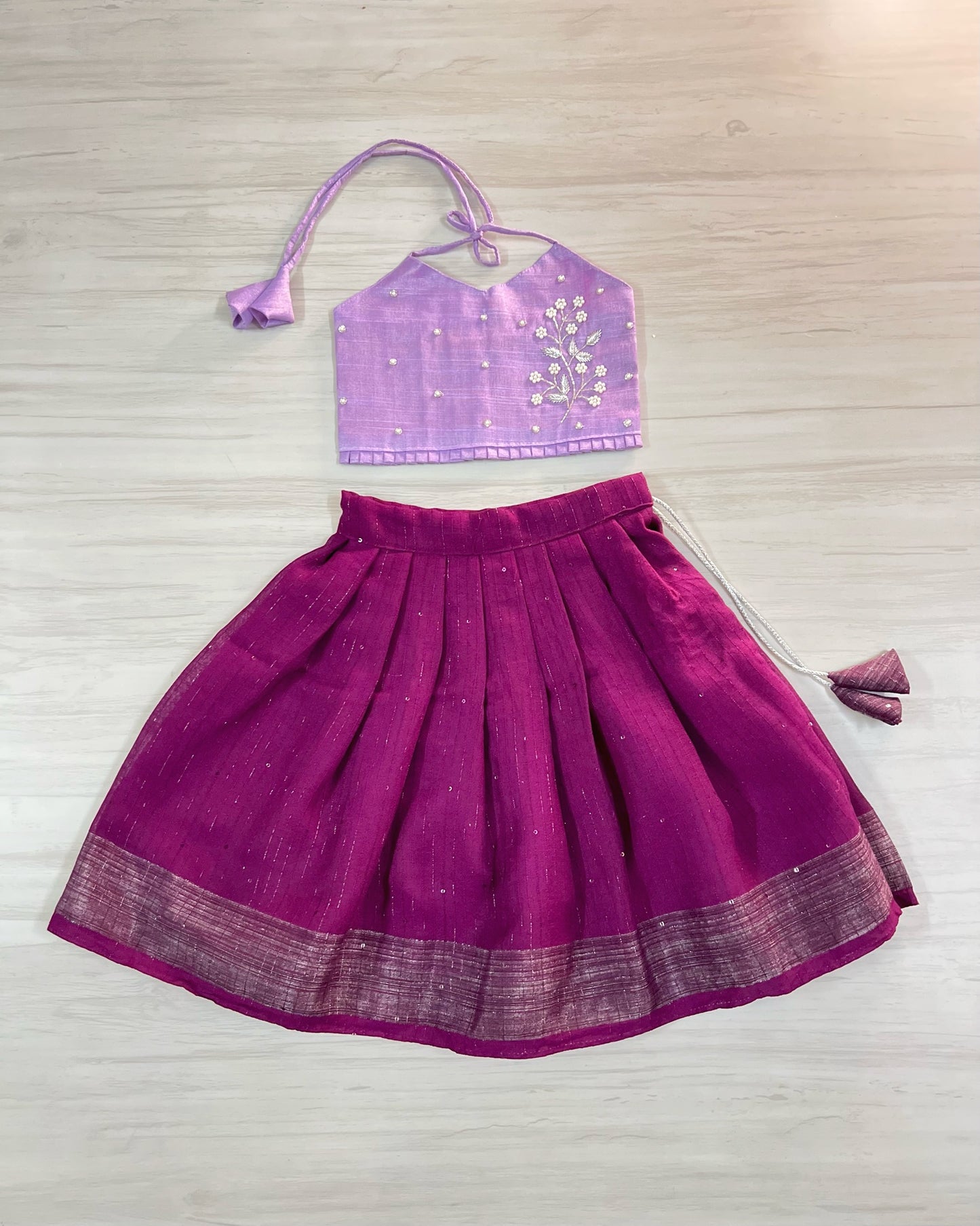 Lovely Lilac With Purple Floral Twig Aari Work Lehenga Set