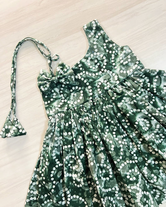 Hunter Green One Side Tie Up Cotton Frock