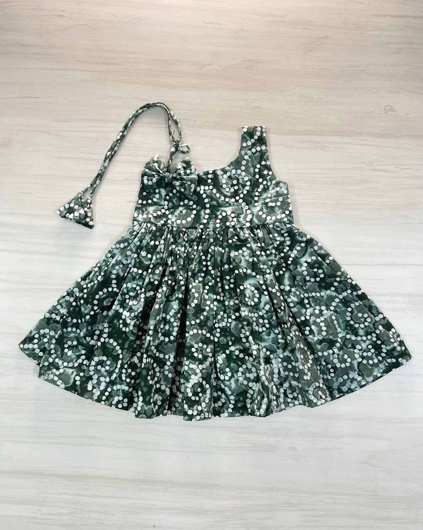 Hunter Green One Side Tie Up Cotton Frock