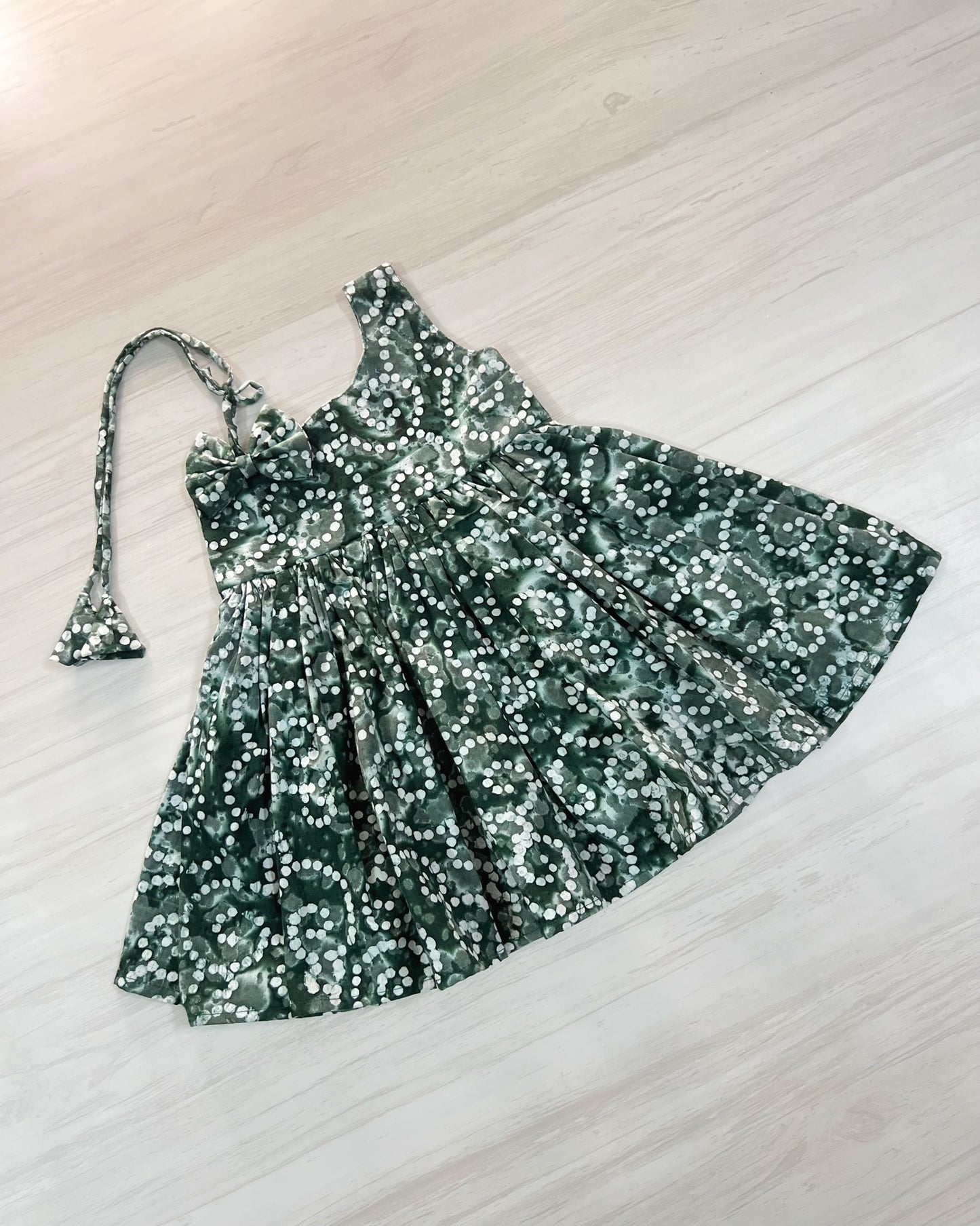 Hunter Green One Side Tie Up Cotton Frock