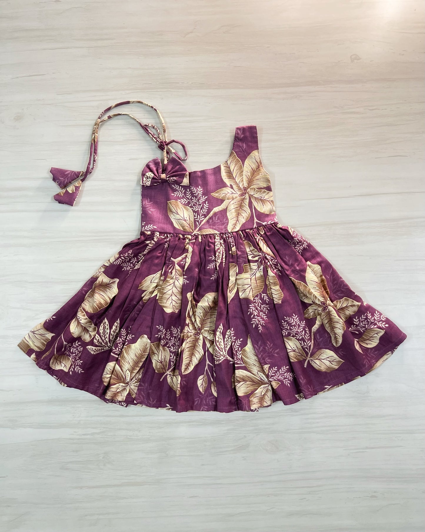 Rich Plum Floral Print One Side Tie Up Cotton Frock