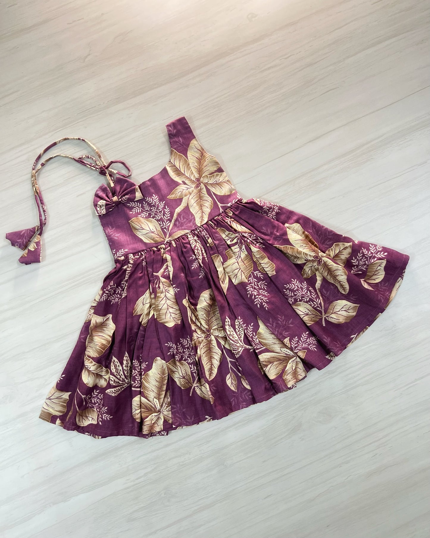 Rich Plum Floral Print One Side Tie Up Cotton Frock