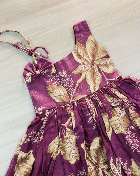 Rich Plum Floral Print One Side Tie Up Cotton Frock