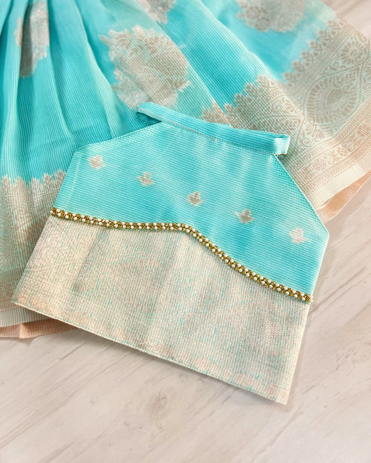 Sky Blue Daisy Embellished Halter Neck Lehenga Set