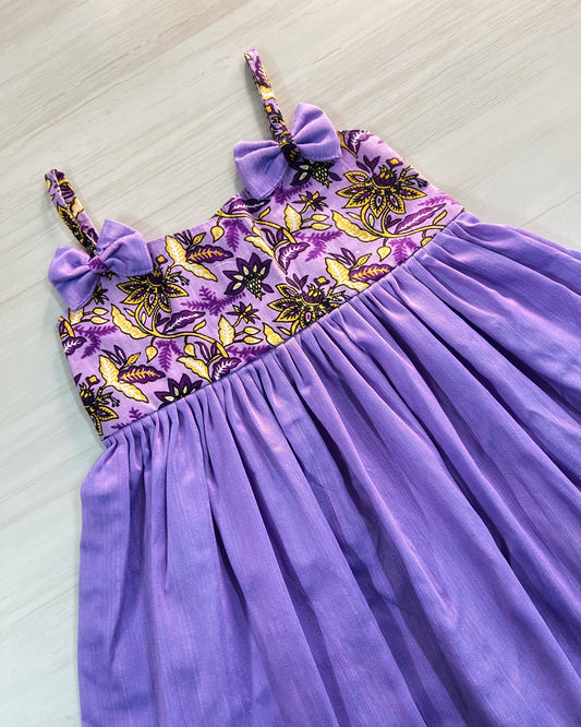 Purple Mania Double Bow Cotton Frock