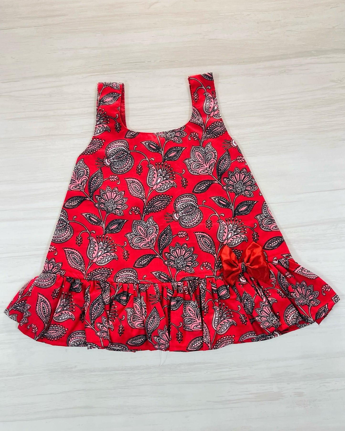 Crimson Red One-Bow Cutie Cotton Frock