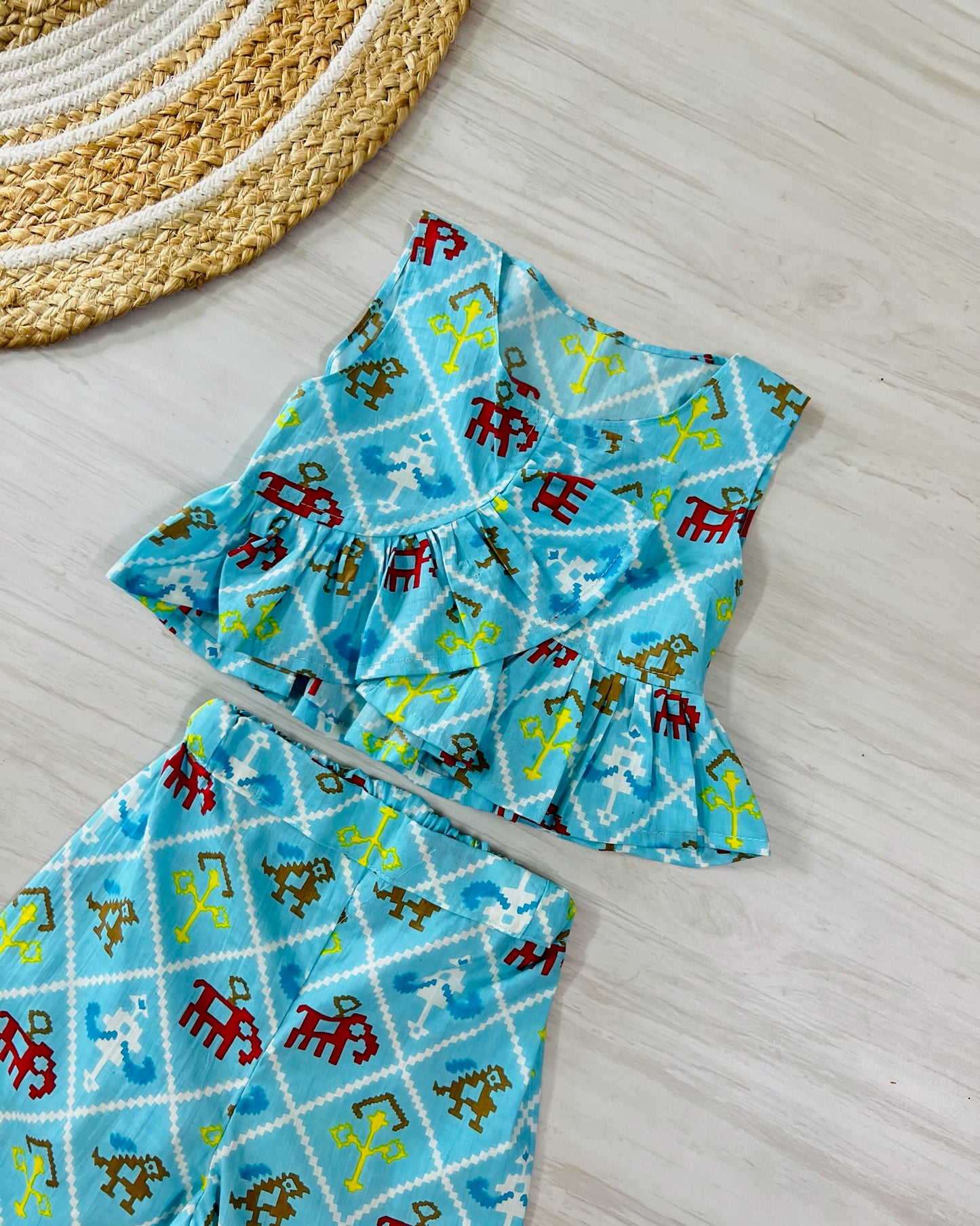 Sky blue naval print cotton top with pant