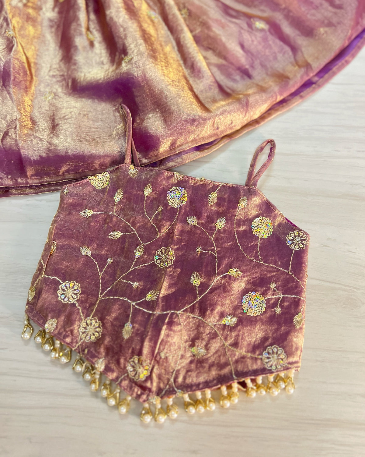 Dusty Lavender Floral Sequinned Silky Soft Modern Lehenga Set