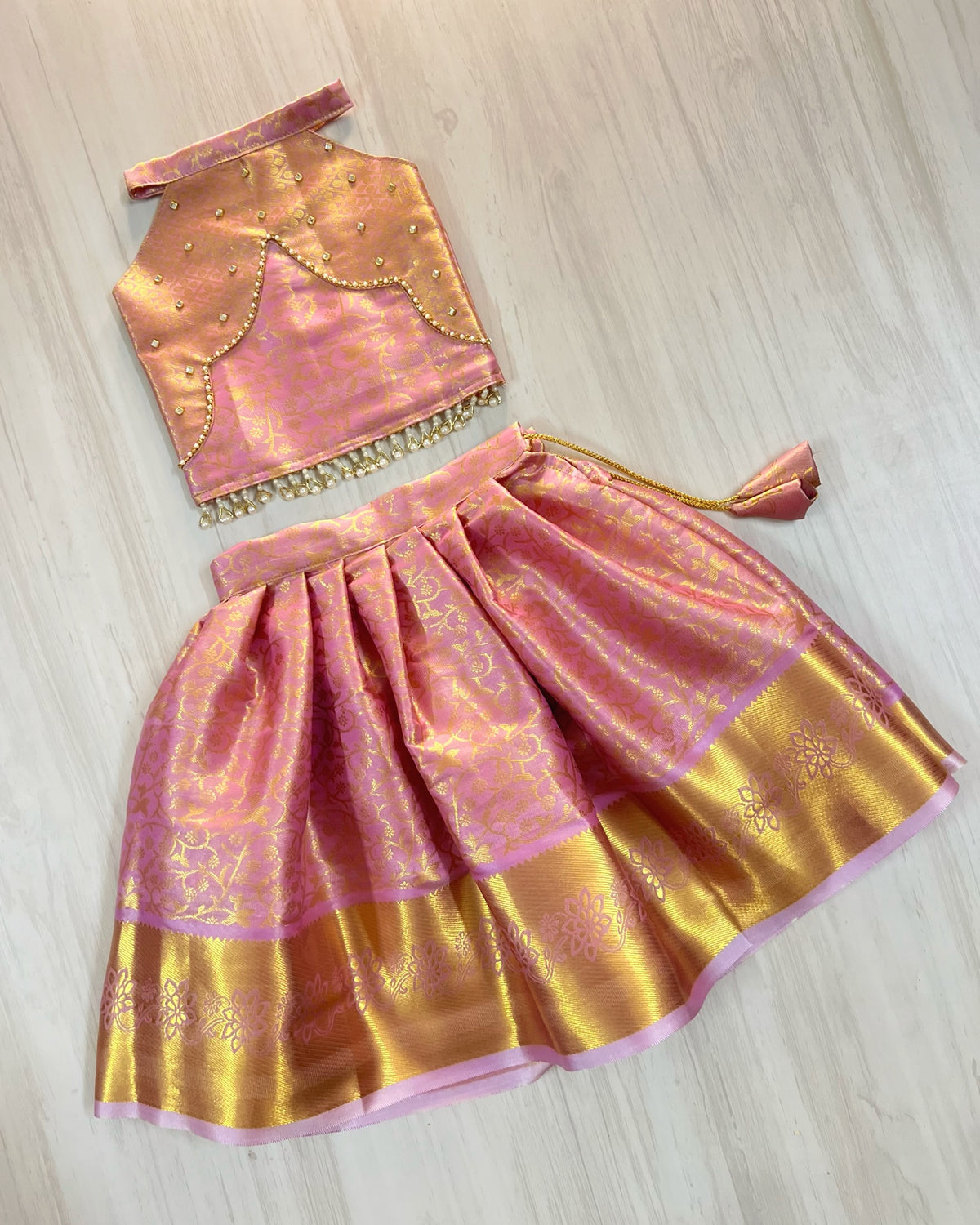 Orchid Meadow Lavender Scalloped Hanging Pearls Lehenga Set