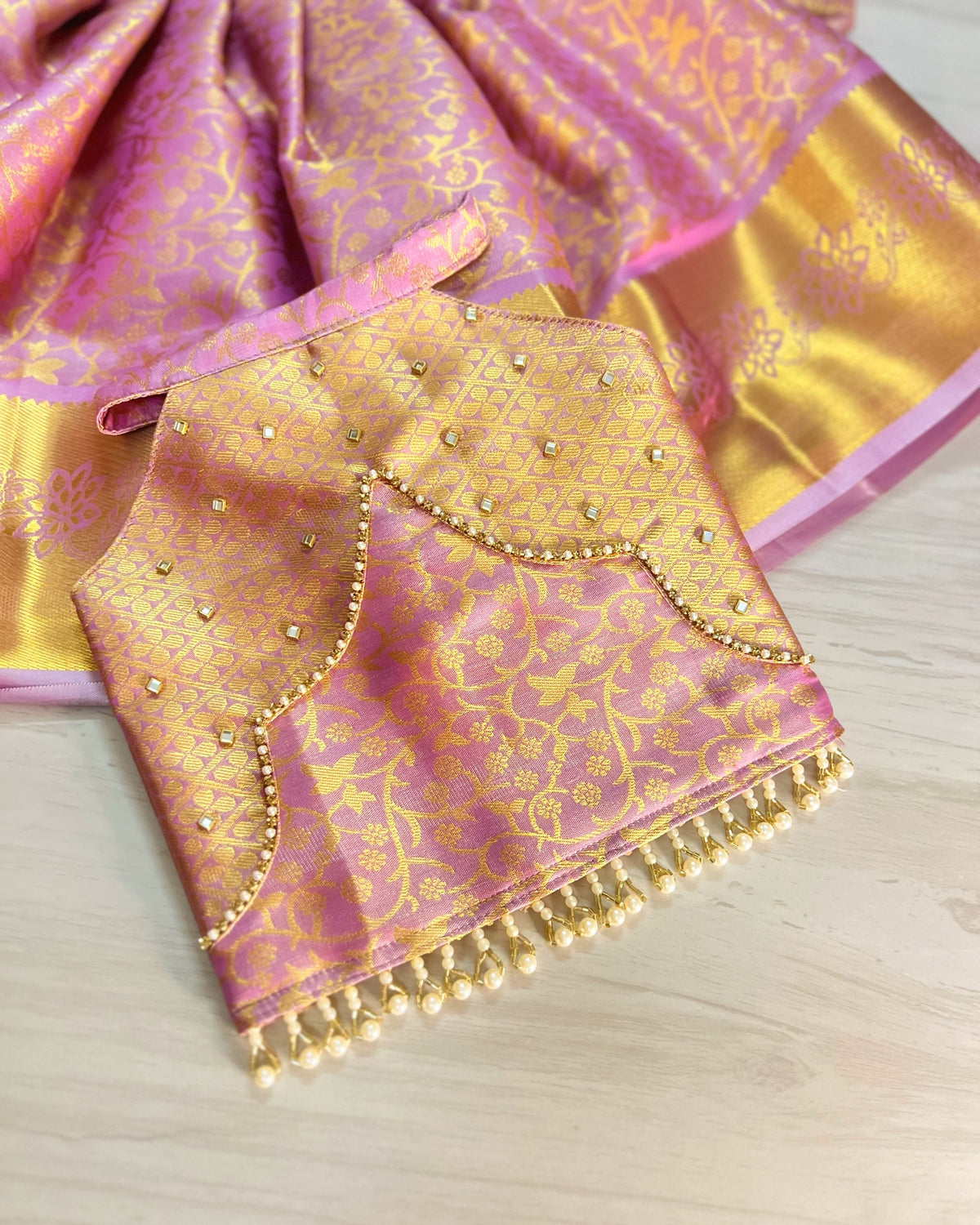 Orchid Meadow Lavender Scalloped Hanging Pearls Lehenga Set