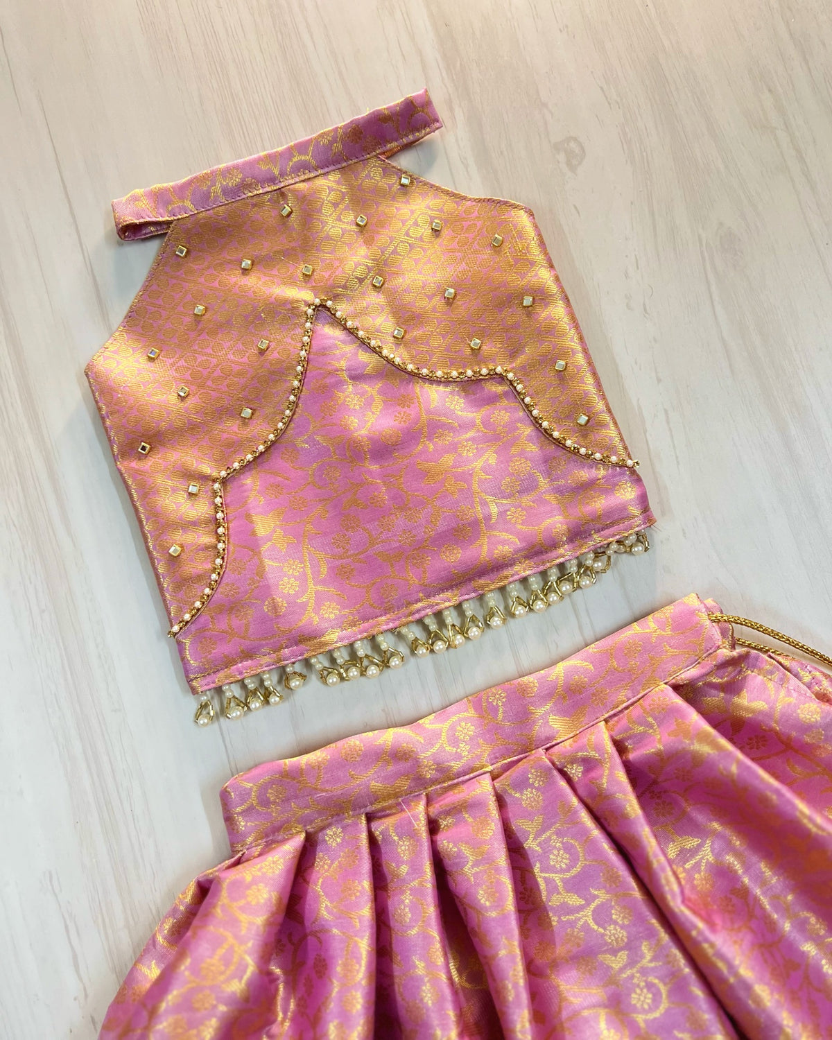 Orchid Meadow Lavender Scalloped Hanging Pearls Lehenga Set