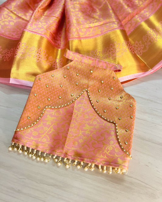 Rosy Cheeks Pink Scalloped Hanging Pearls Lehenga Set