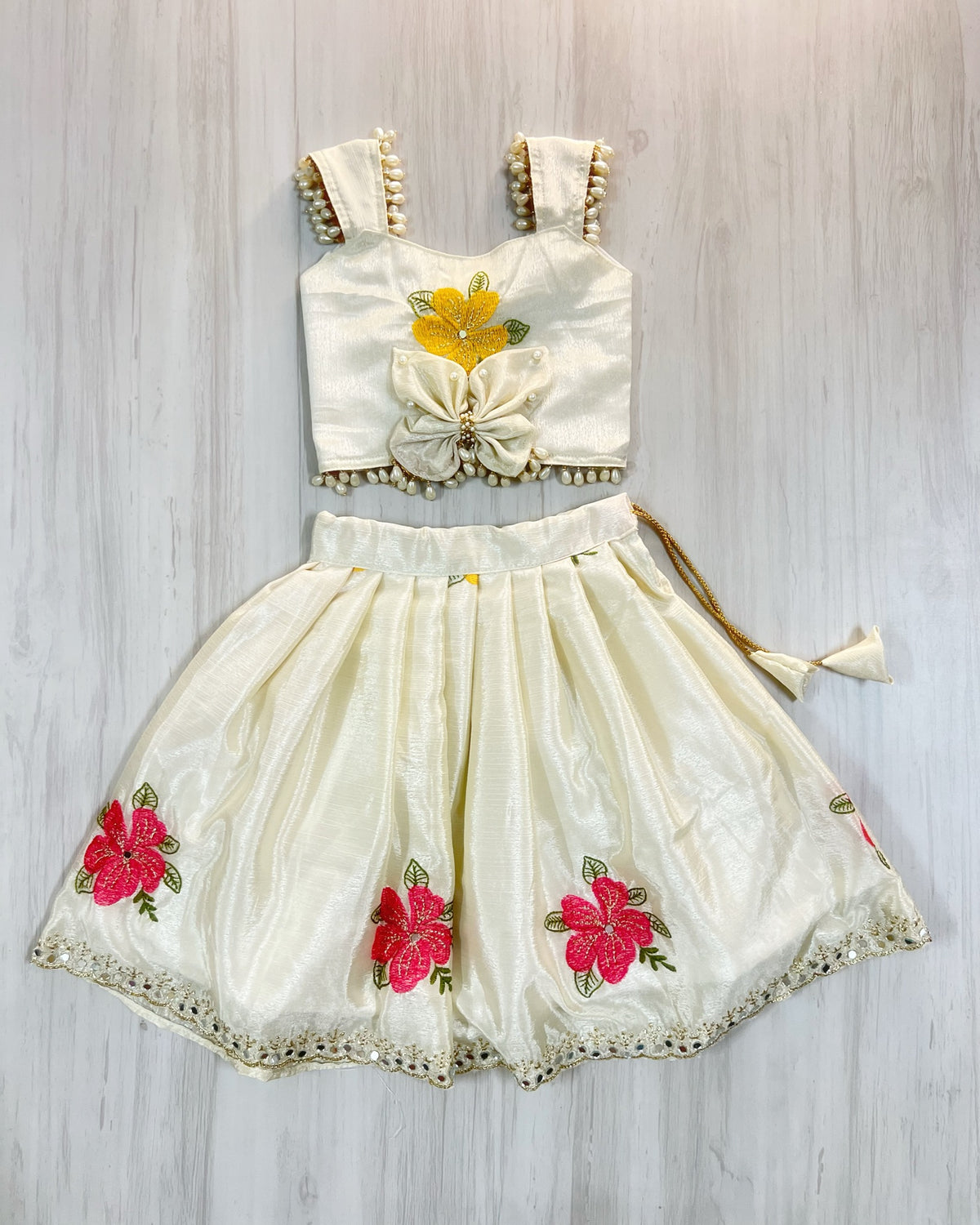 Pristine Pearl White Butterfly Garden Embellished Lehenga Set