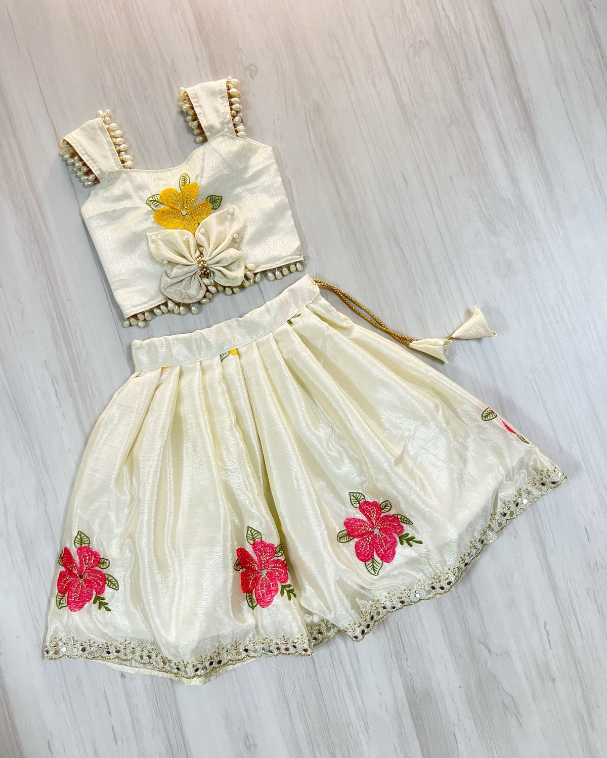 Pristine Pearl White Butterfly Garden Embellished Lehenga Set