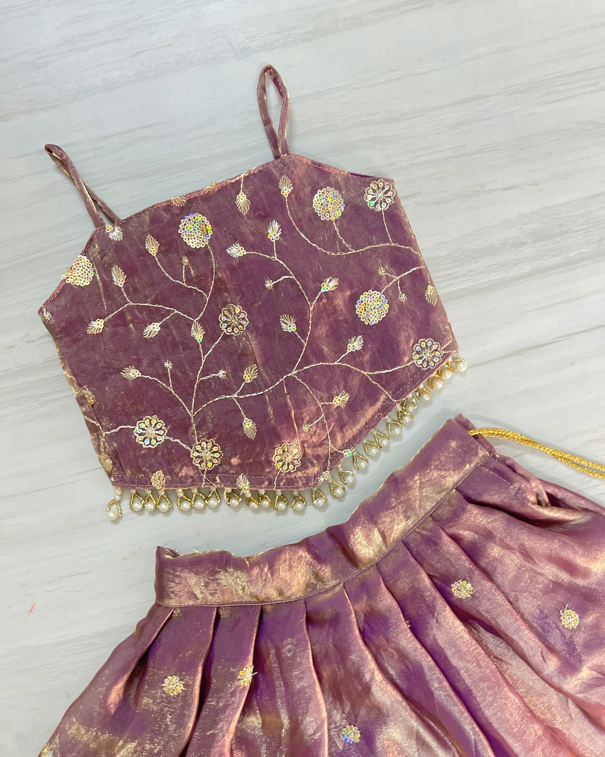 Dusty Lavender Floral Sequinned Silky Soft Modern Lehenga Set