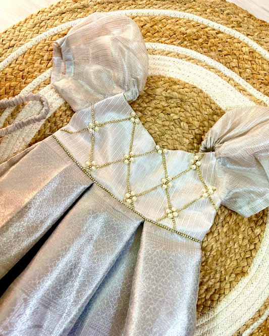 Silver checked stone embellished full gown