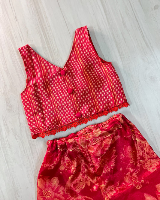 Bright Red Crepe Silk Palazzo Pant Set | The Silkberry