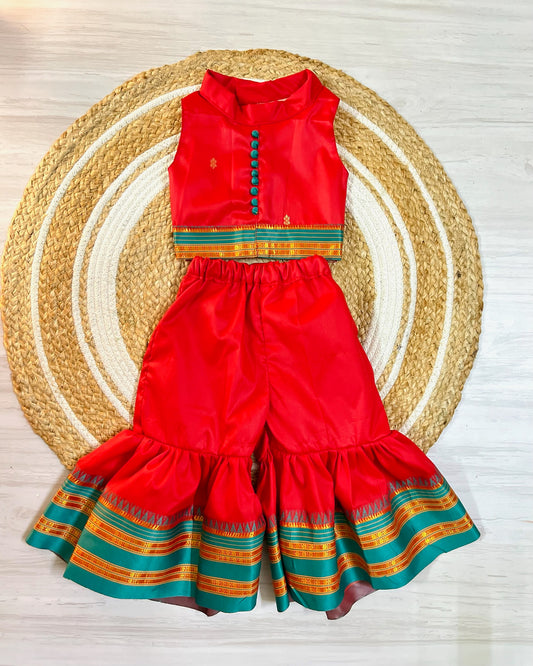Chilli red crop top palazzo pants