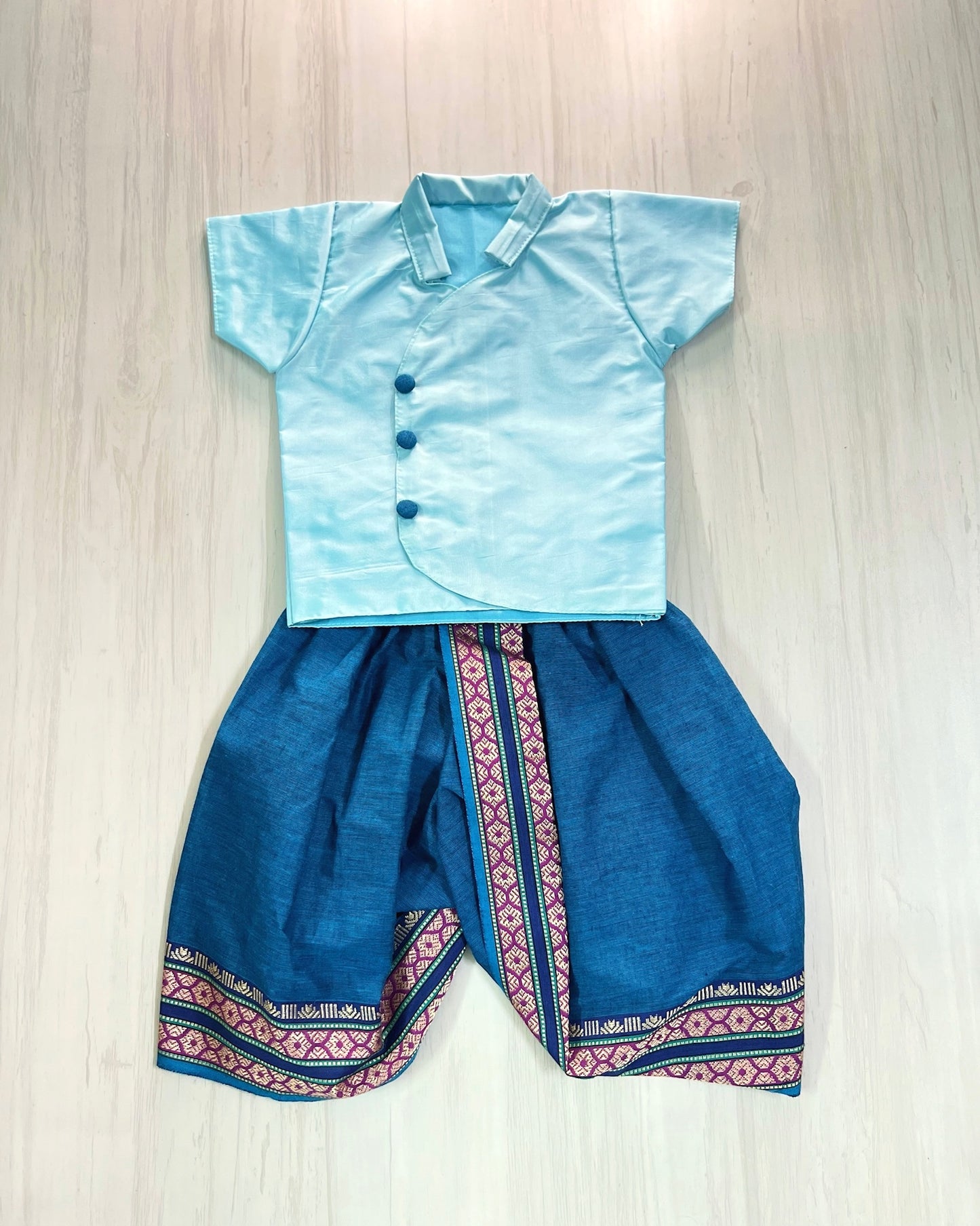 Skyblue Stylish Shirt With Dark Blue Dhoti Set