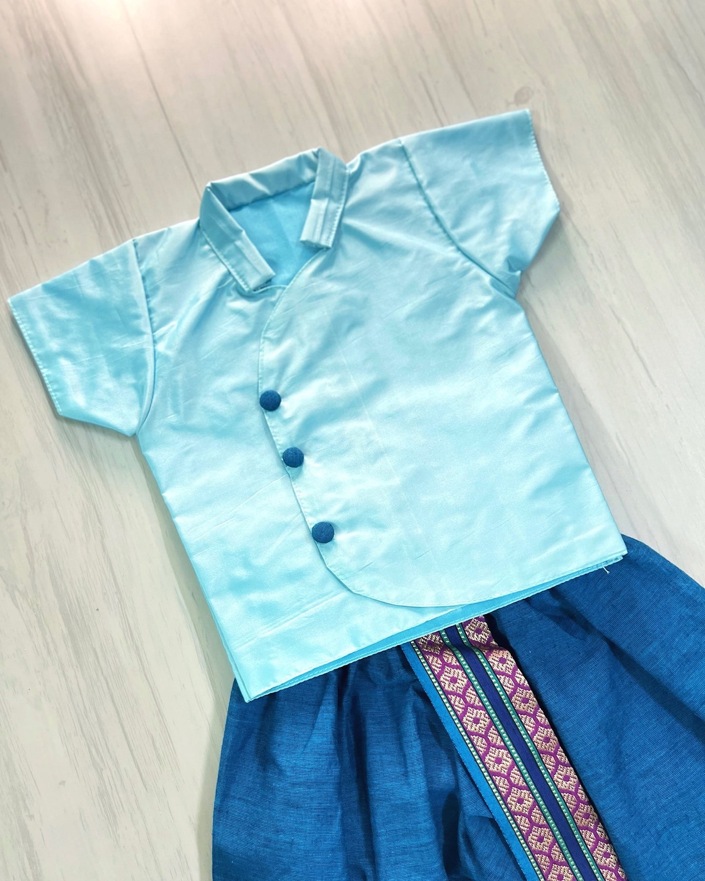 Skyblue Stylish Shirt With Dark Blue Dhoti Set