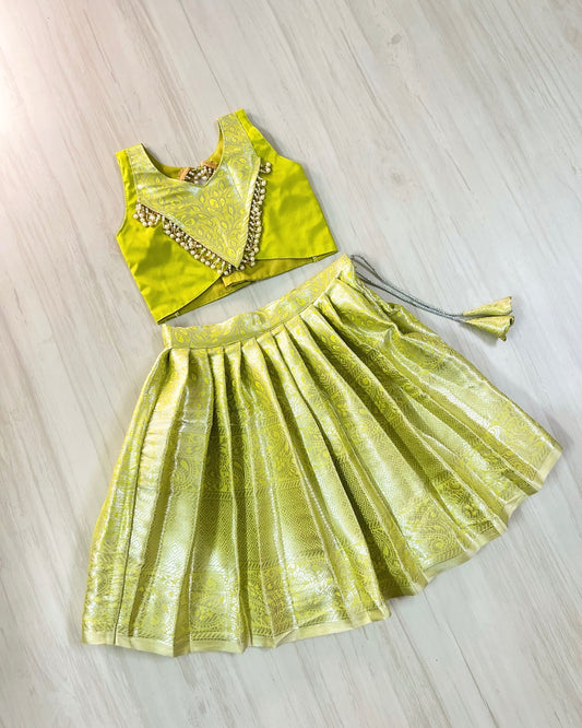 Apple Green Shimmery Pearl Embellished Modern Back lehenga Set