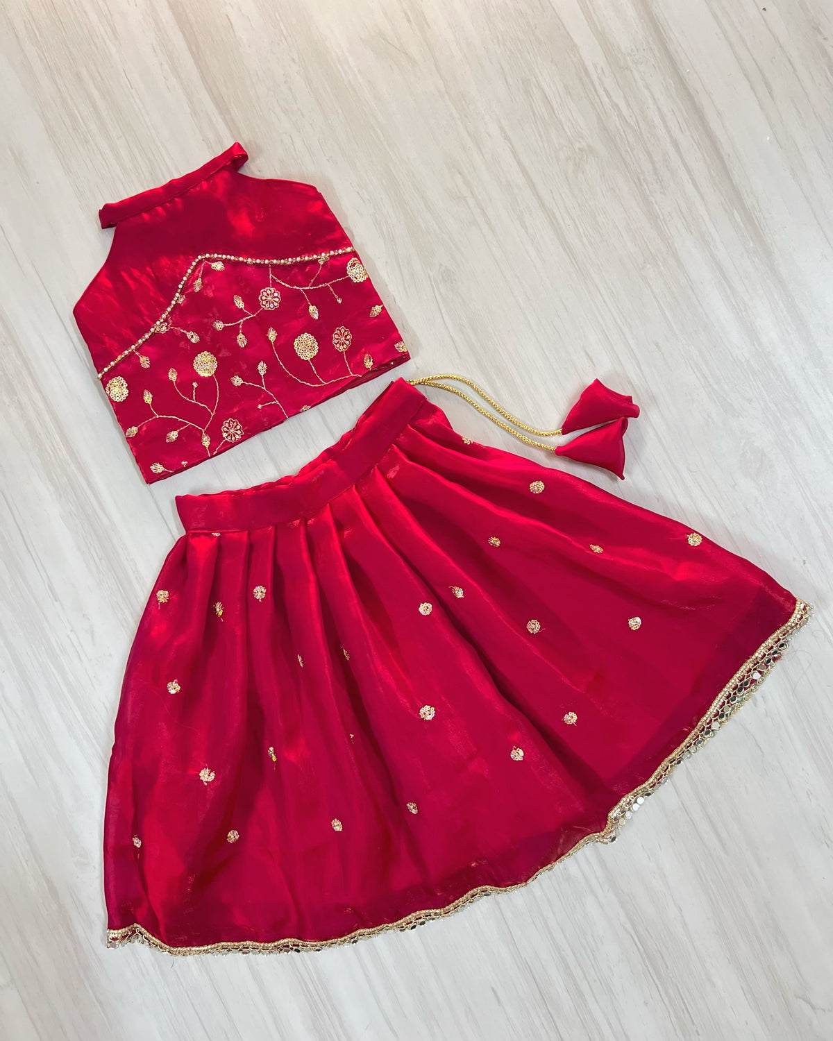 Pomegranate Jewel Red Silky Soft Embroidered Lehenga Set