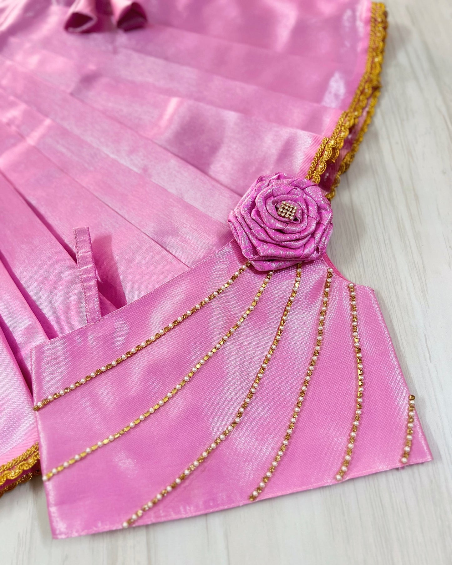 Princess Pink One Side Floral Embellished Shimmery Lehenga Set  | The Silkberry