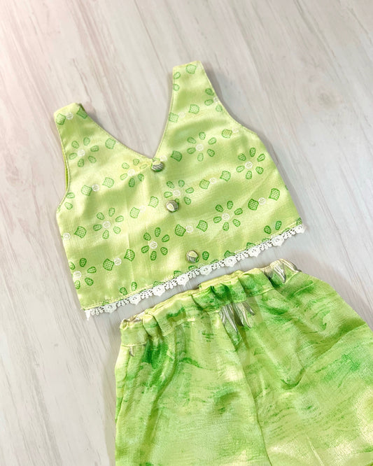 Pastel Green Crepe Silk Palazzo Pant Set | The Silkberry