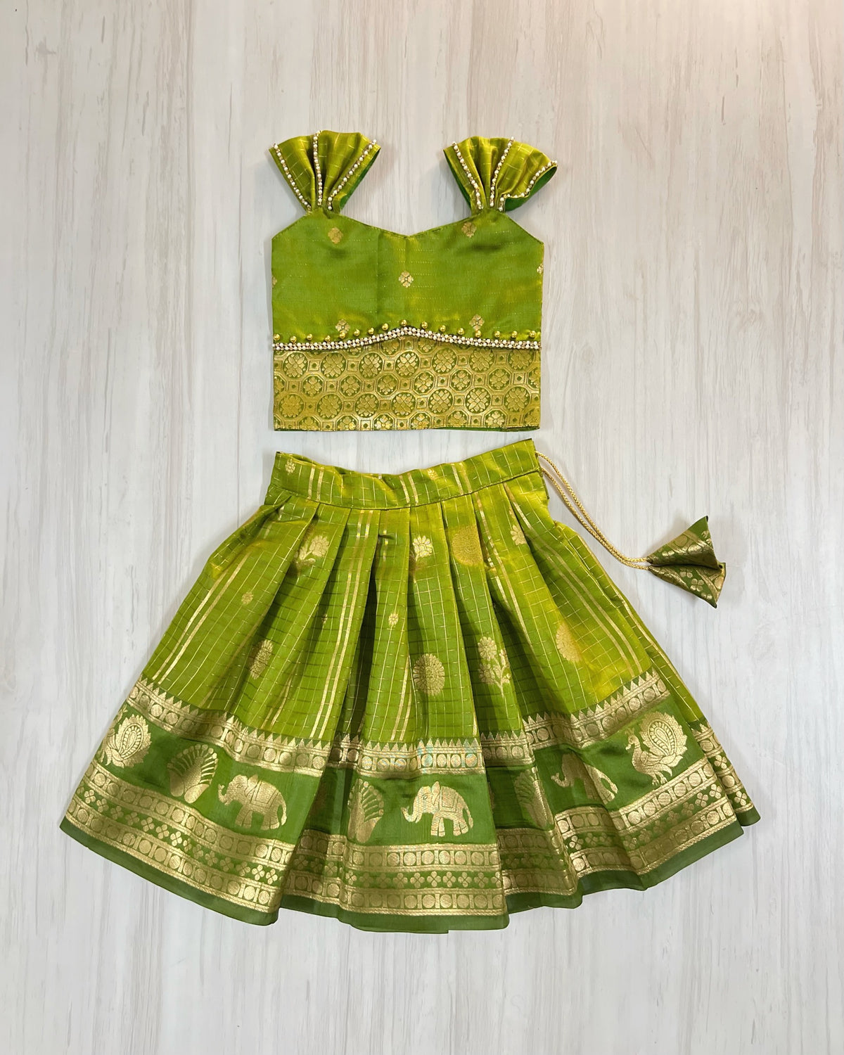 Lush Green Meadow Double Border Traditional Lehenga Set