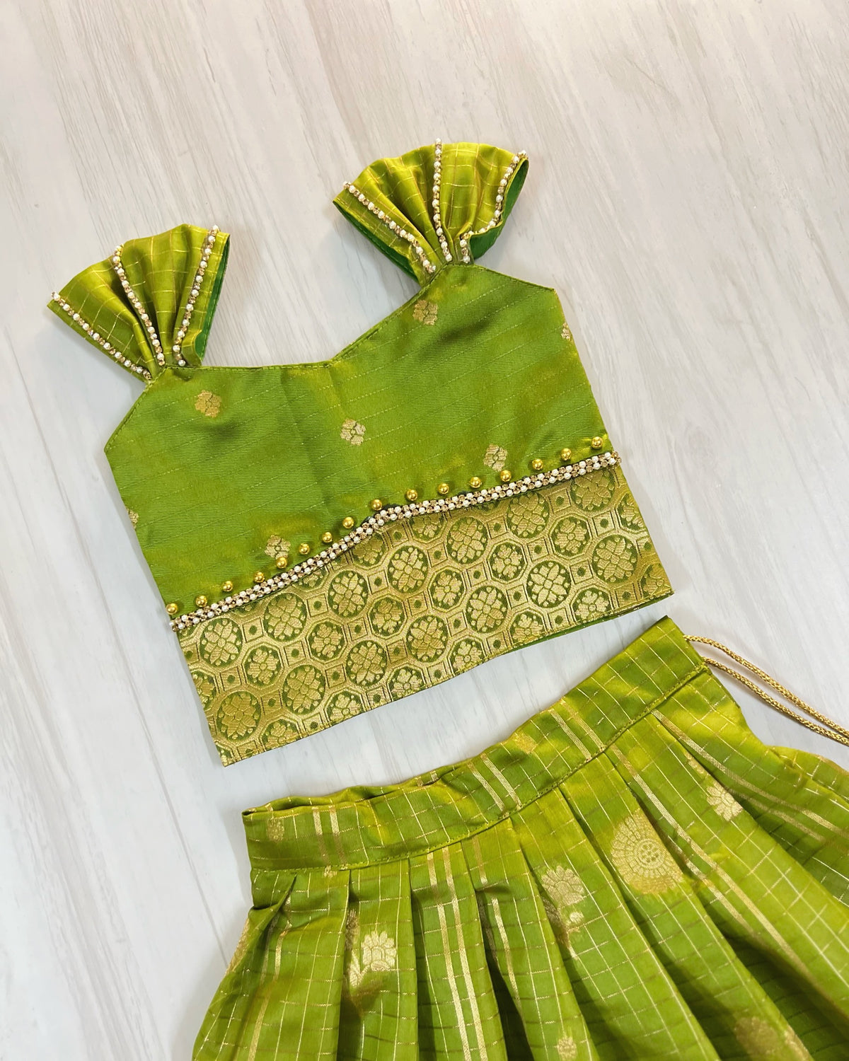 Lush Green Meadow Double Border Traditional Lehenga Set