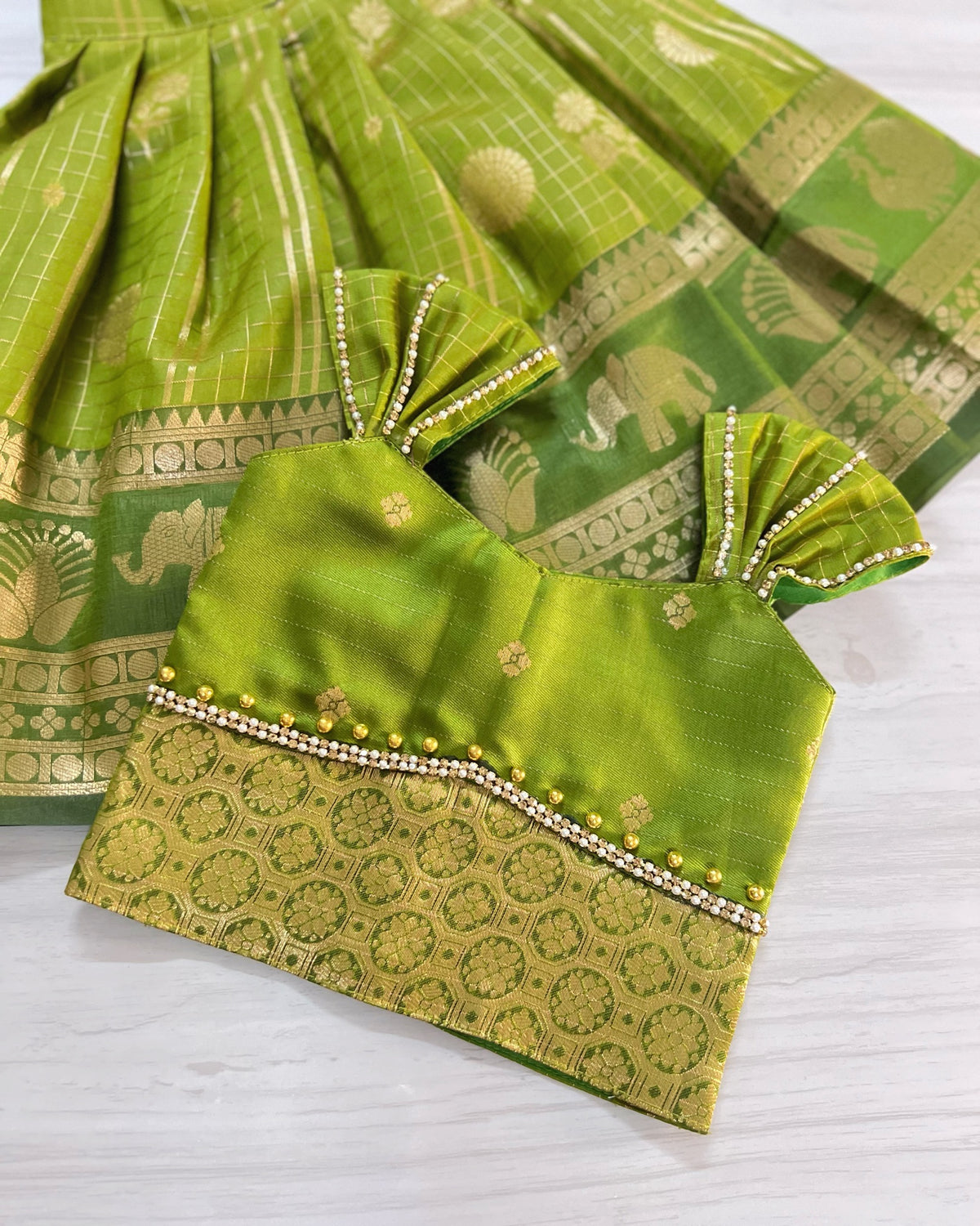 Lush Green Meadow Double Border Traditional Lehenga Set