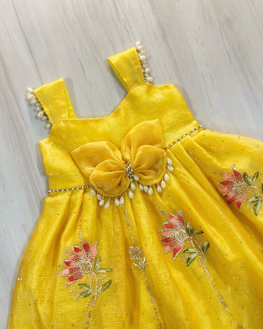 Sunshine Paradise Butterfly Pearl Embellished Silk Gown Set