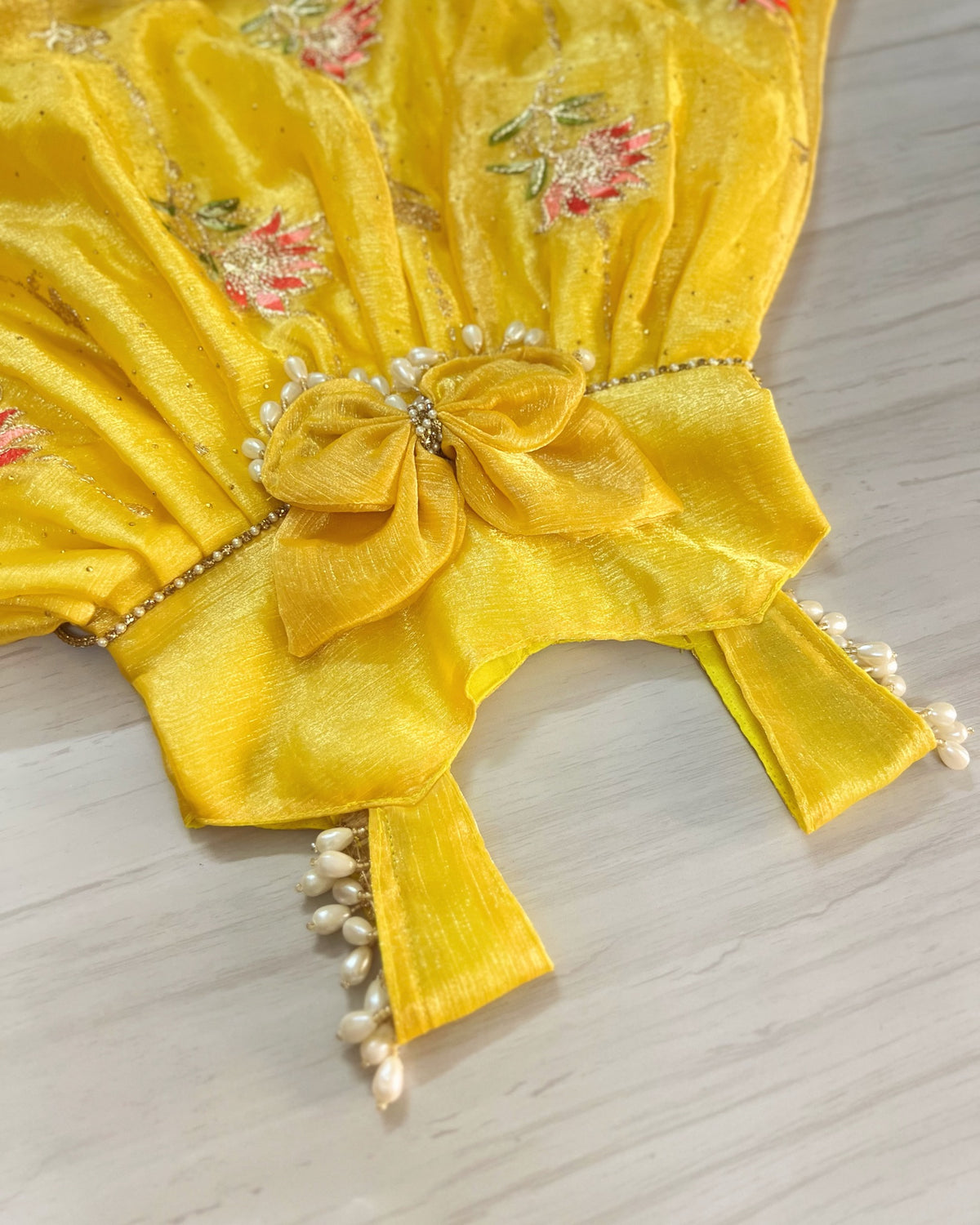 Sunshine Paradise Butterfly Pearl Embellished Silk Gown Set