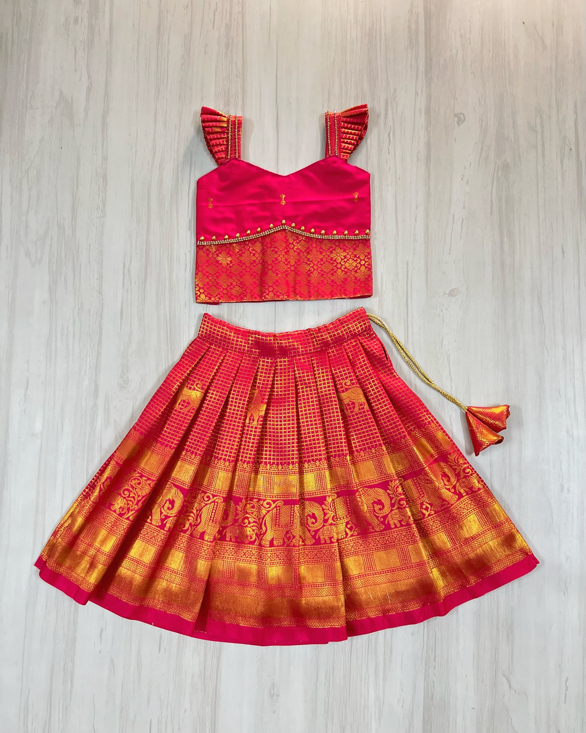Candied Cherry Angel Sleeves Traditional Lehenga Set