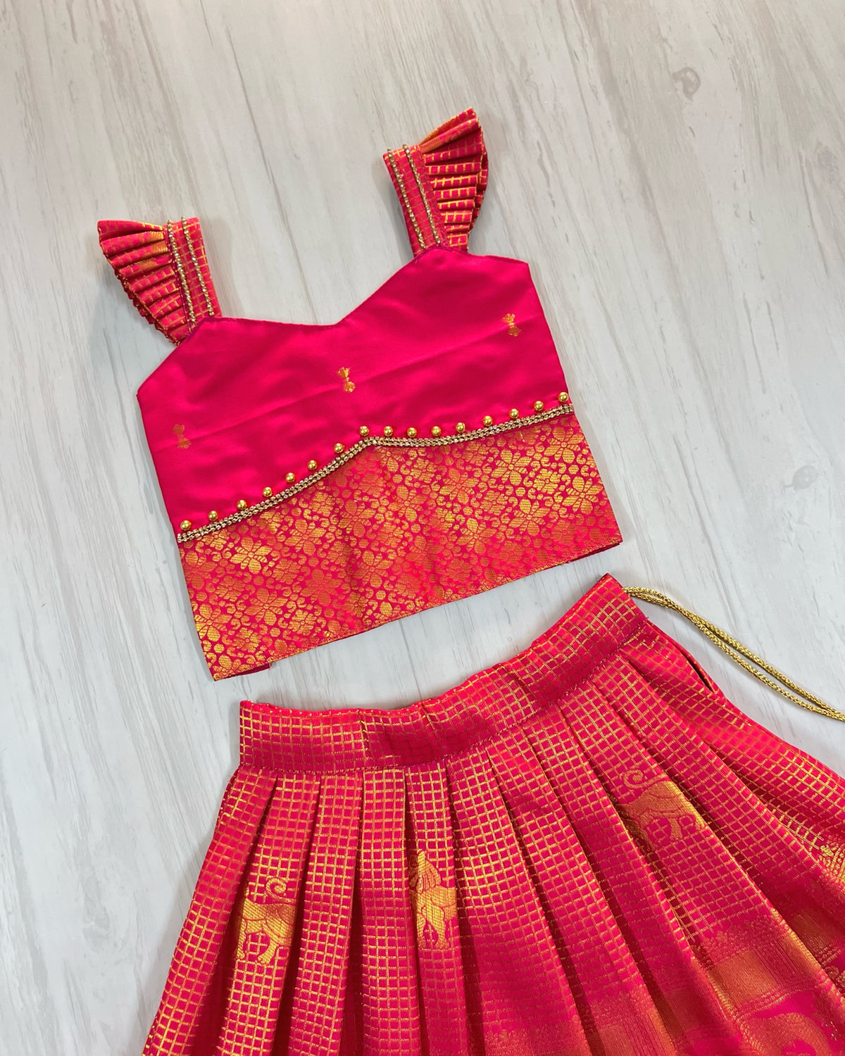Candied Cherry Angel Sleeves Traditional Lehenga Set