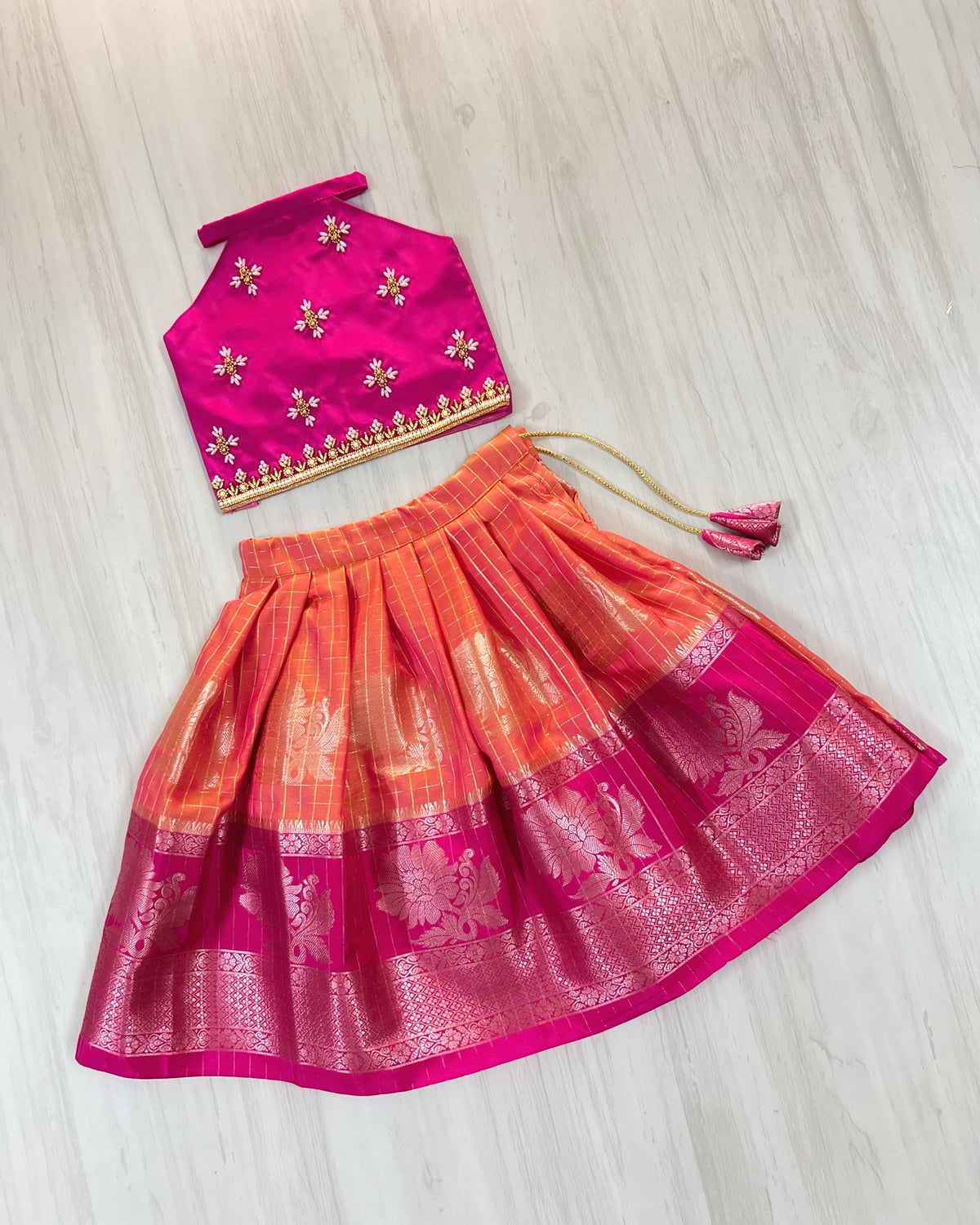 Pink Peony Little Petals Aari Embellished Lehenga Set
