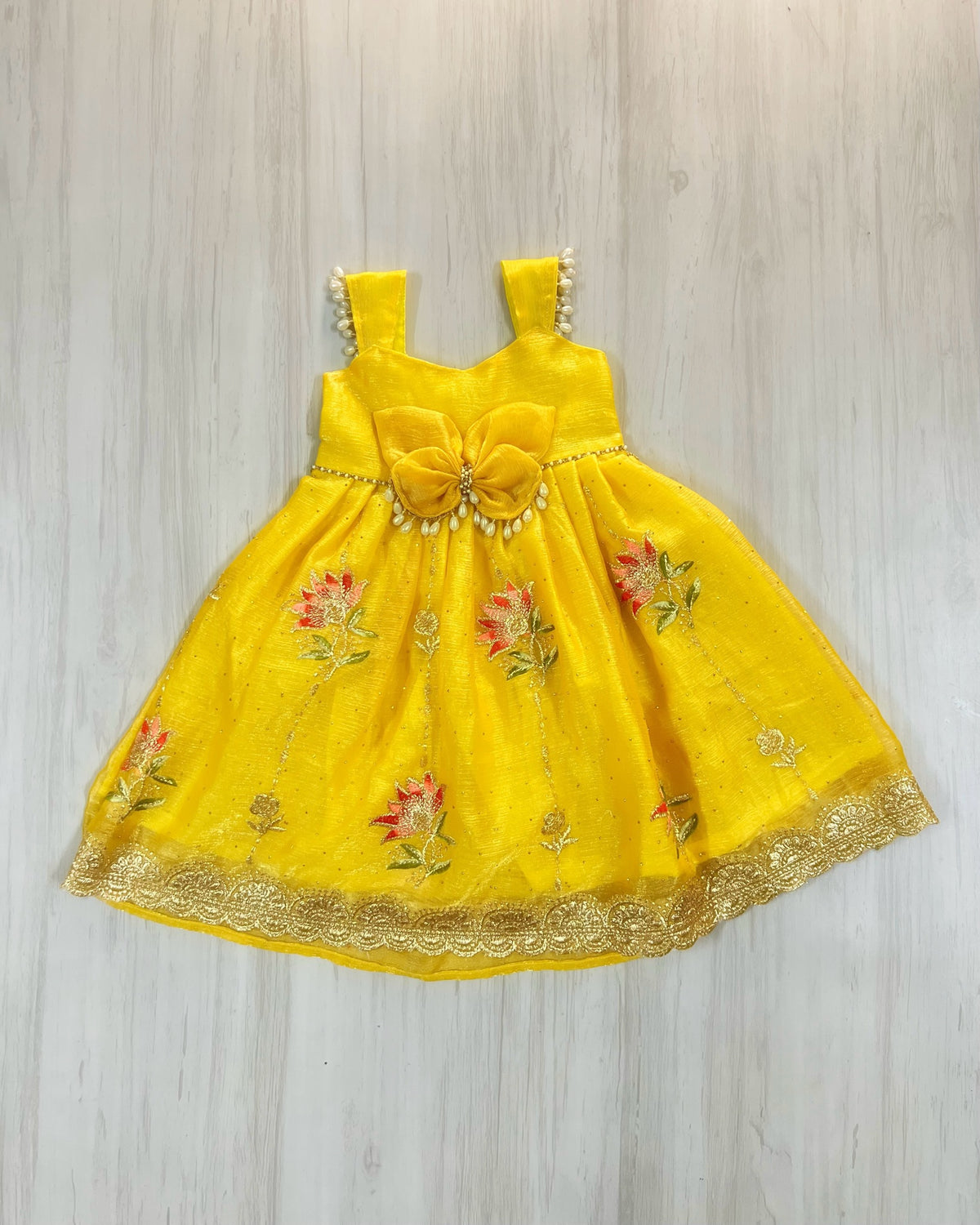 Sunshine Paradise Butterfly Pearl Embellished Silk Gown Set