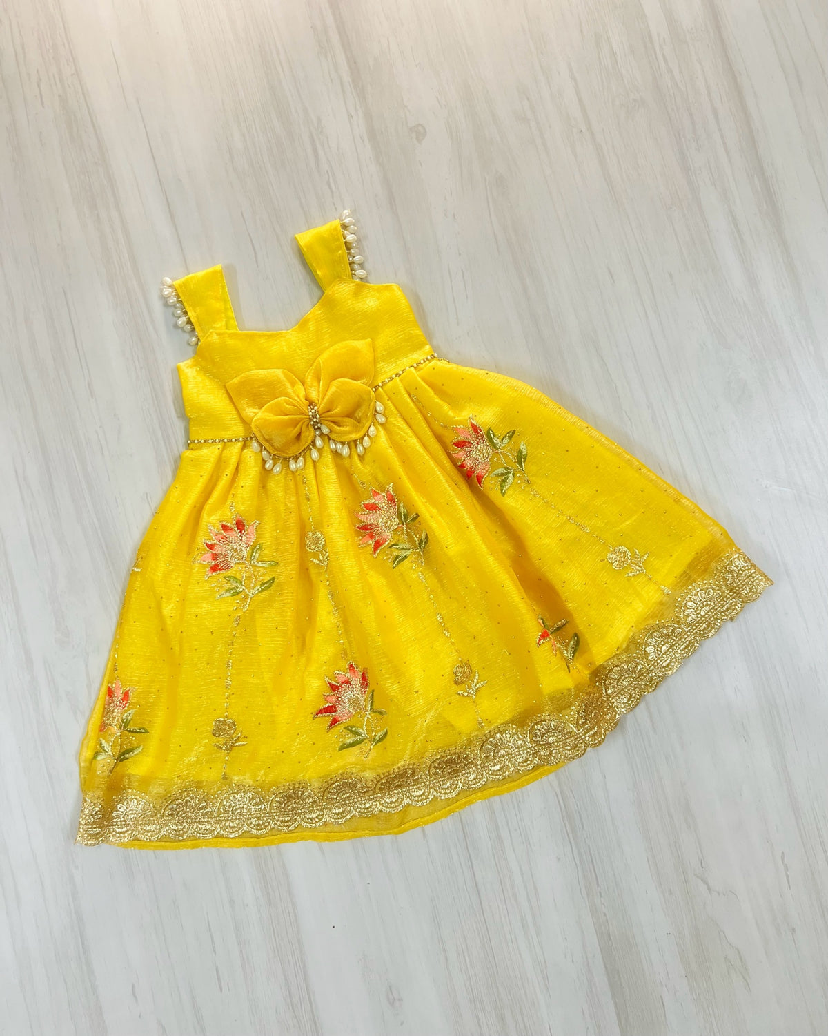 Sunshine Paradise Butterfly Pearl Embellished Silk Gown Set