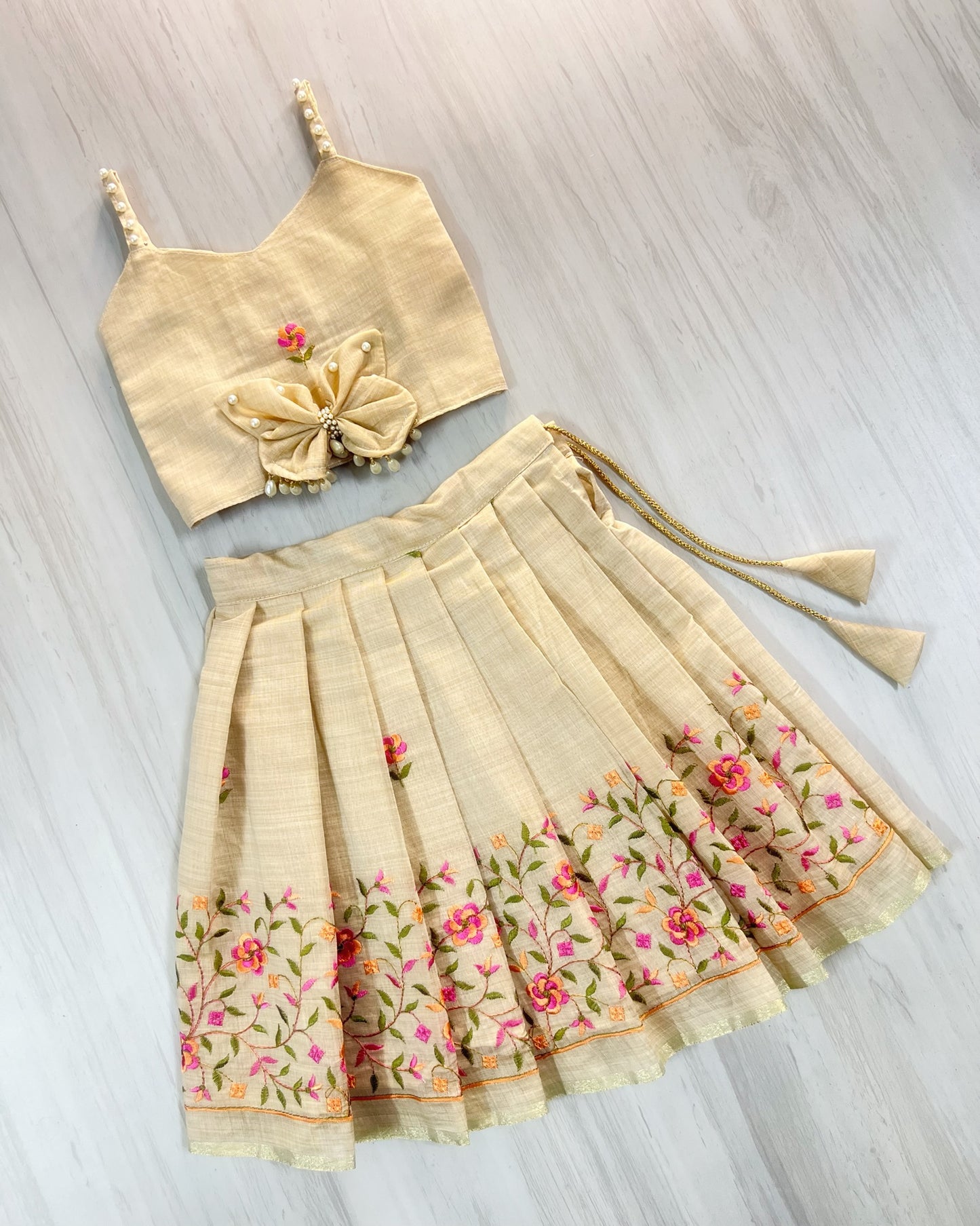 Creamy Bun Pearly Butterfly Cute Lehenga Set