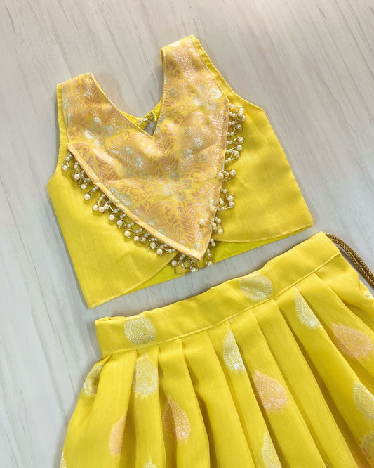 Yellow Bumblebee Embellished Modern Back Traditional Lehenga Set | The Silkberry