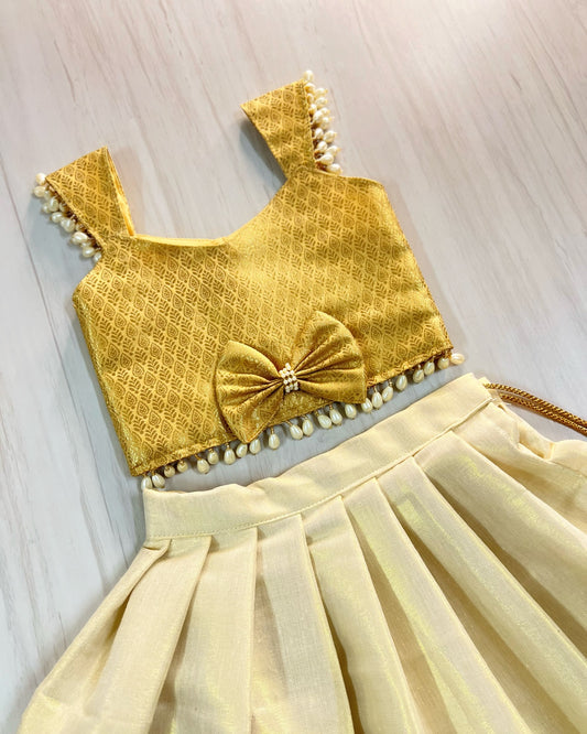 Golden Angel Kerala Style Pearl Embellished Lehenga Set