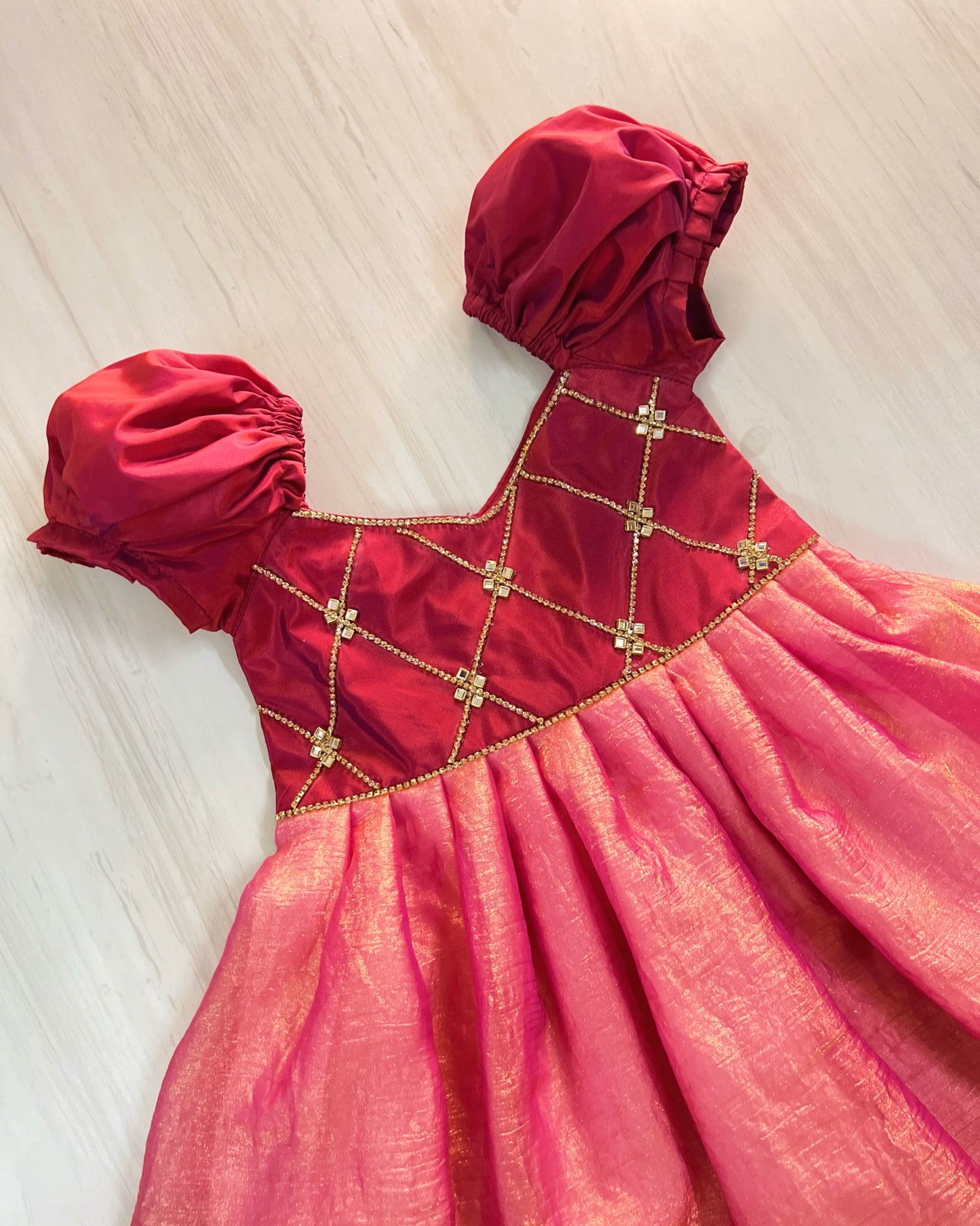 Ruby Gem With Soft Pink Criss Cross Silk Gown