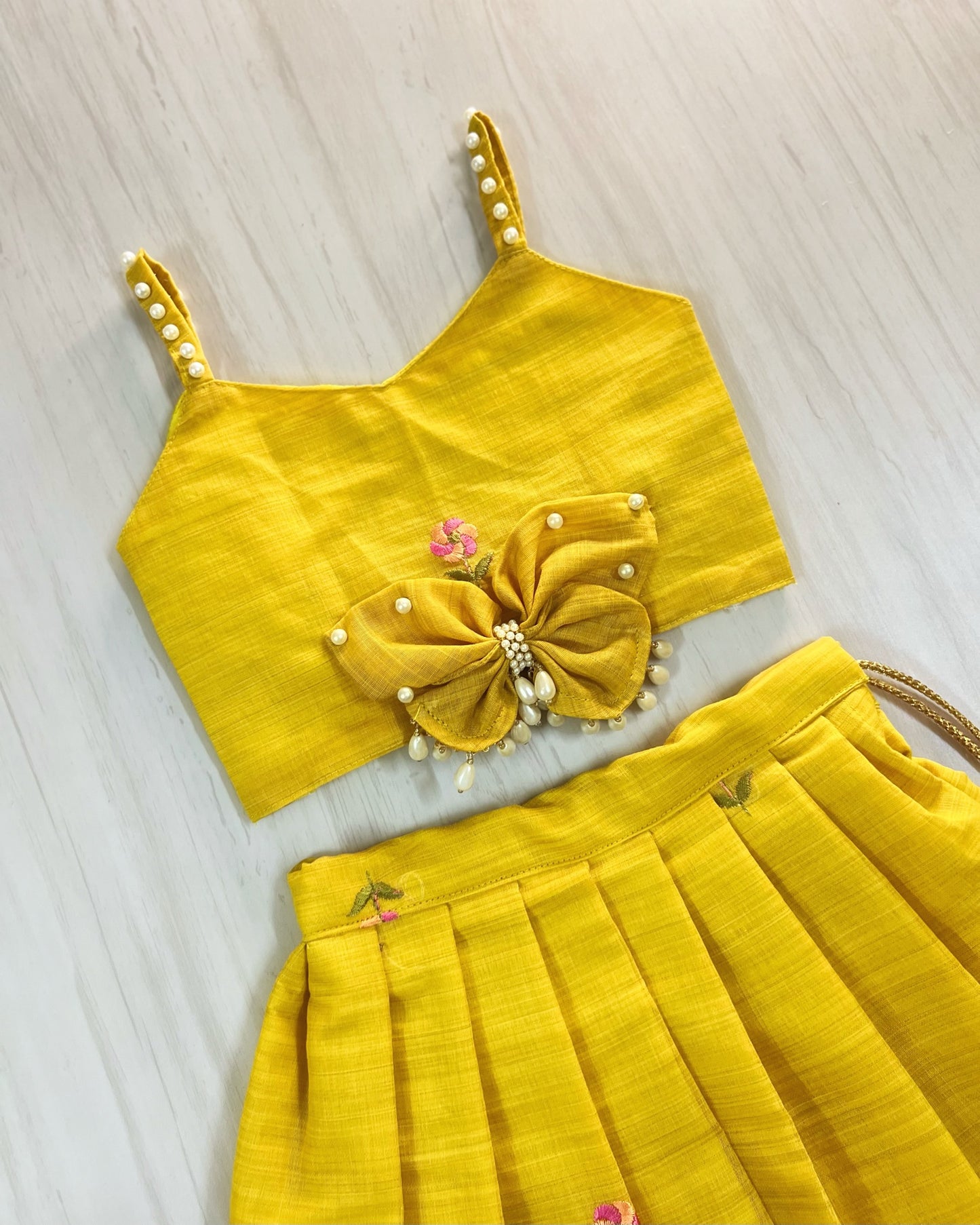 Buttery Yellow Pearly Butterfly Cute Lehenga Set