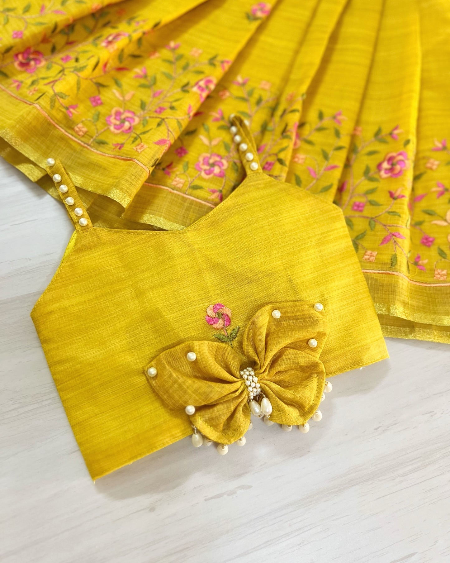 Buttery Yellow Pearly Butterfly Cute Lehenga Set