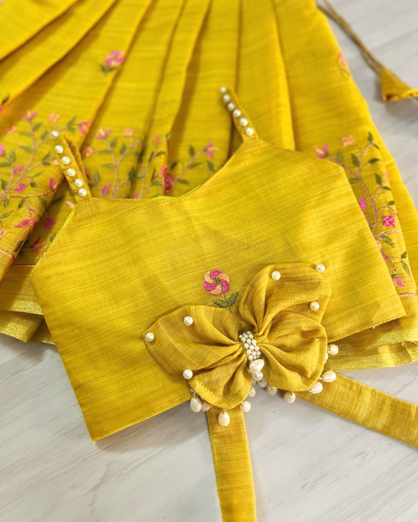 Buttery Yellow Pearly Butterfly Cute Lehenga Set