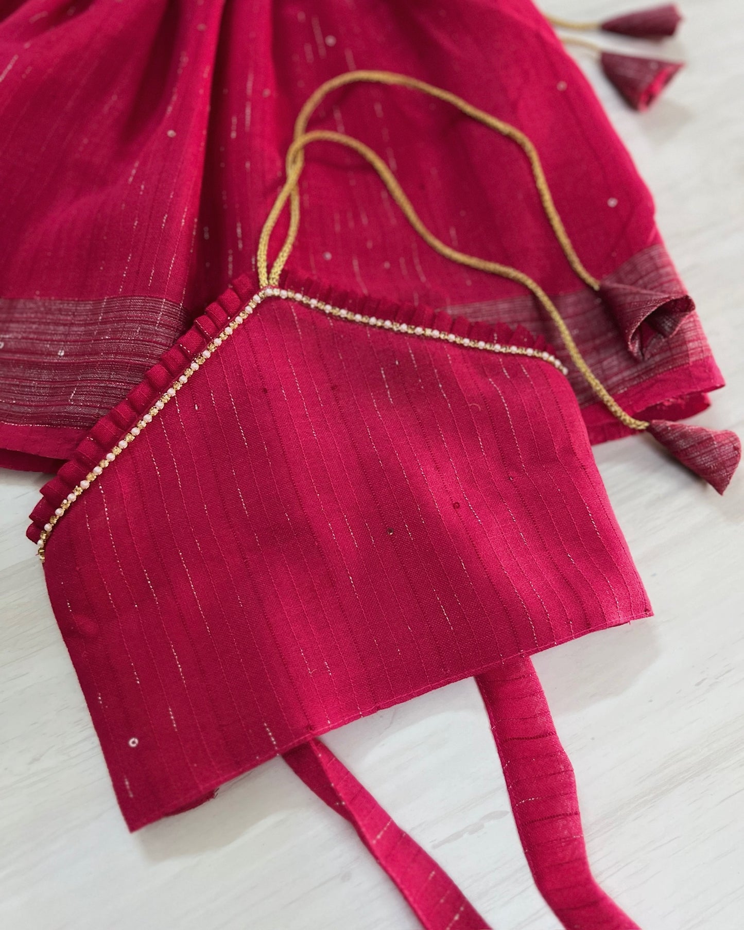 Real Ruby Sparkly Halter Neck Silk Lehenga Set | The Silkberry