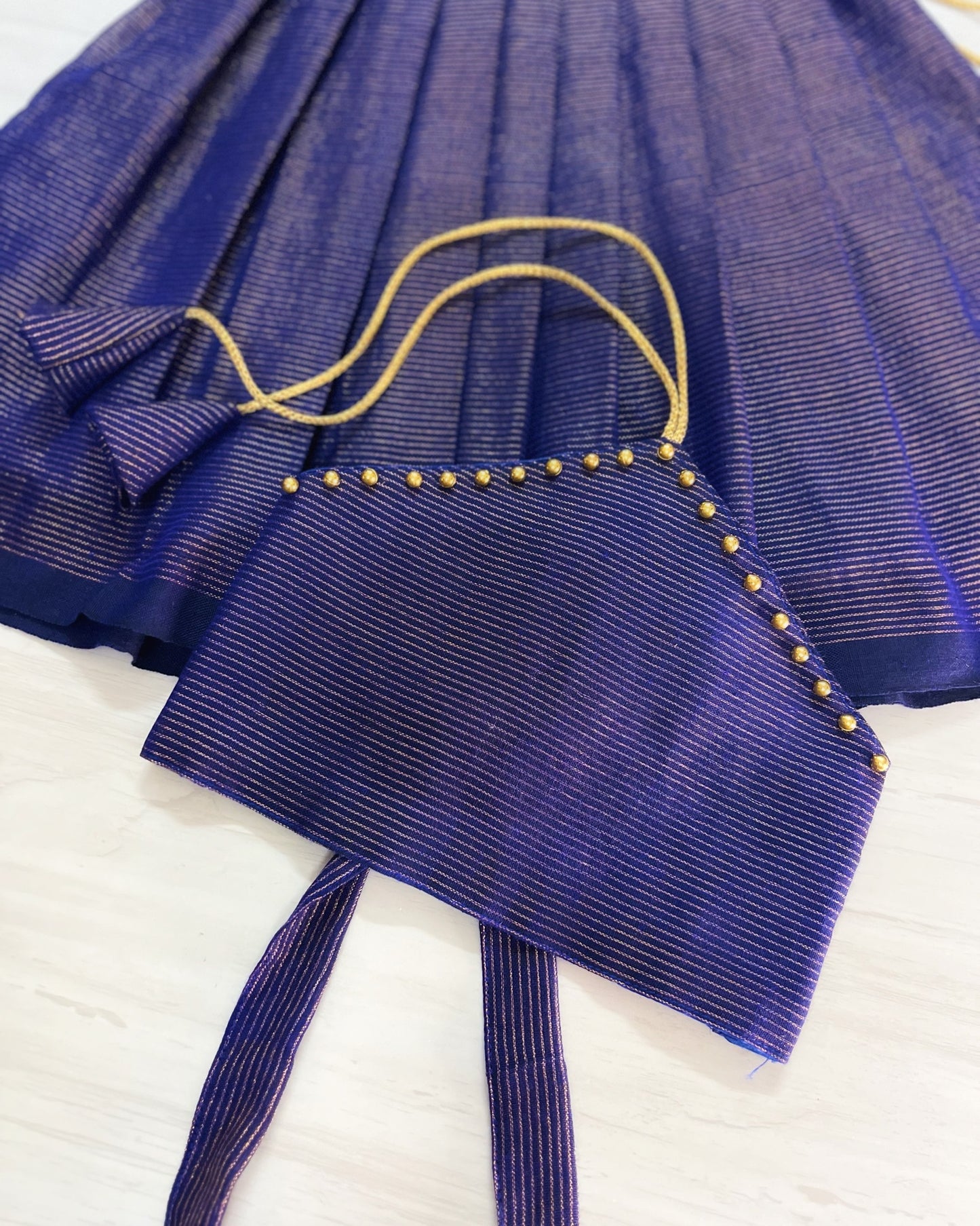 Neat Navy Striped Halter Neck Silk Lehenga Set | The Silkberry