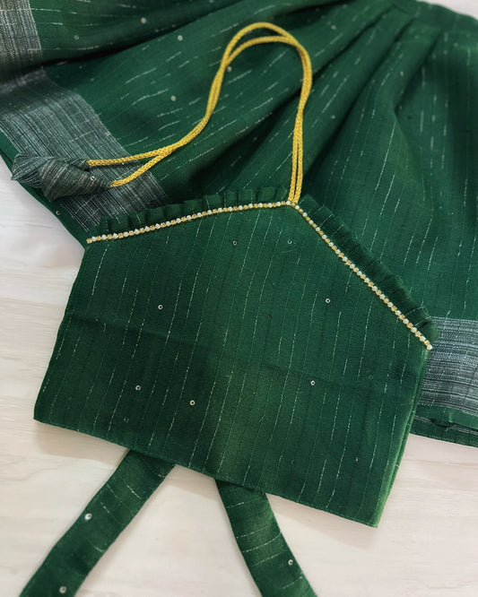 Moss Green Sparkly Halter Neck Silk Lehenga Set | The Silkberry
